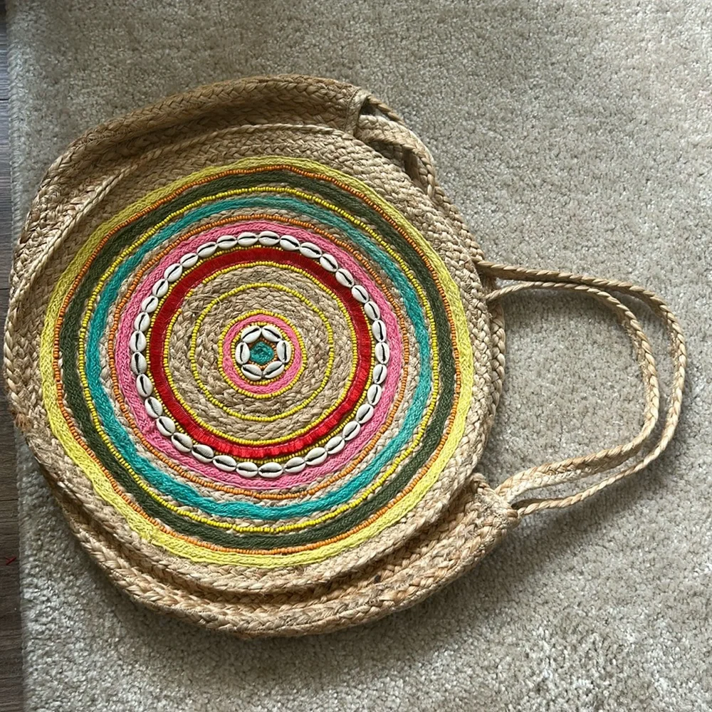 Muche Muchette Milagro Braided Straw Round Shoulder Handbag Beige One Size as is
